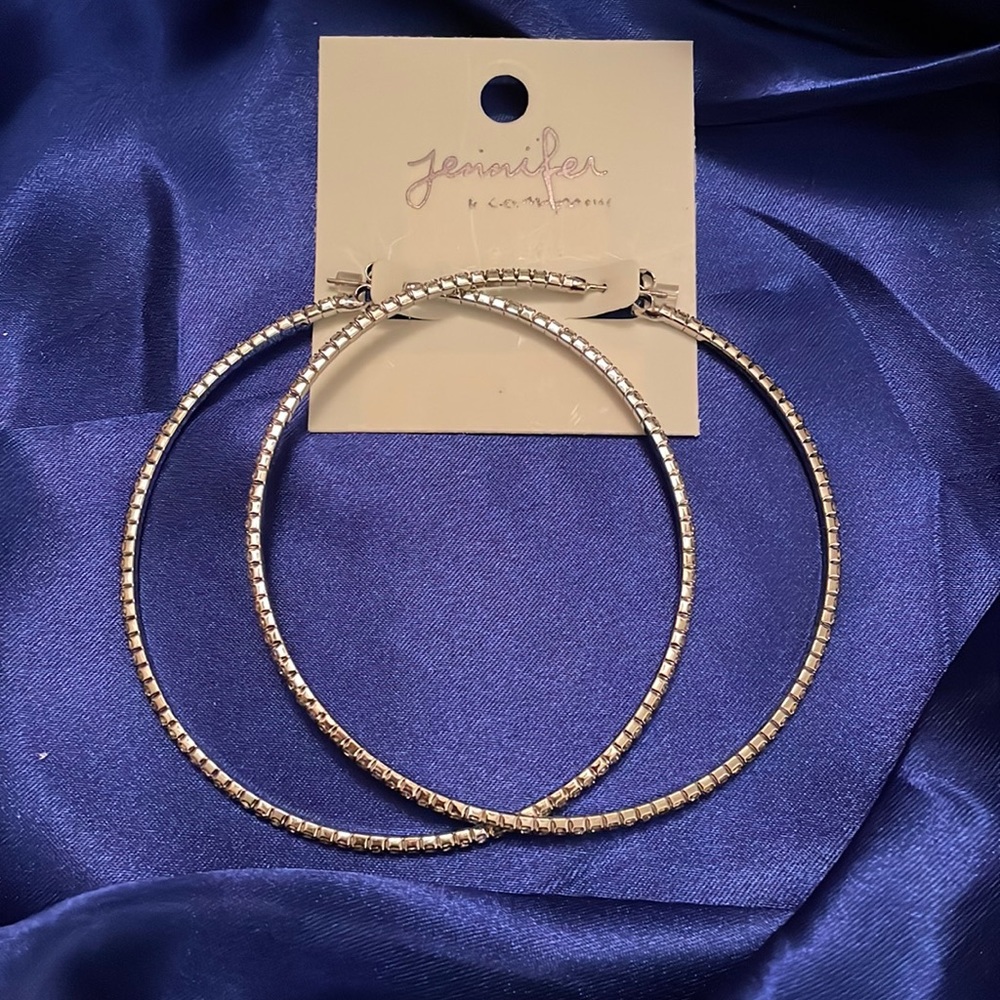 Jennifer & Co 3” hoop earrings - silver tone with crystals - NWT